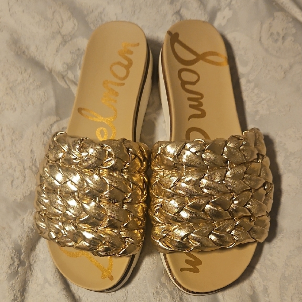 Sam Edelman Metallic Gold Braided Slide Sandals
